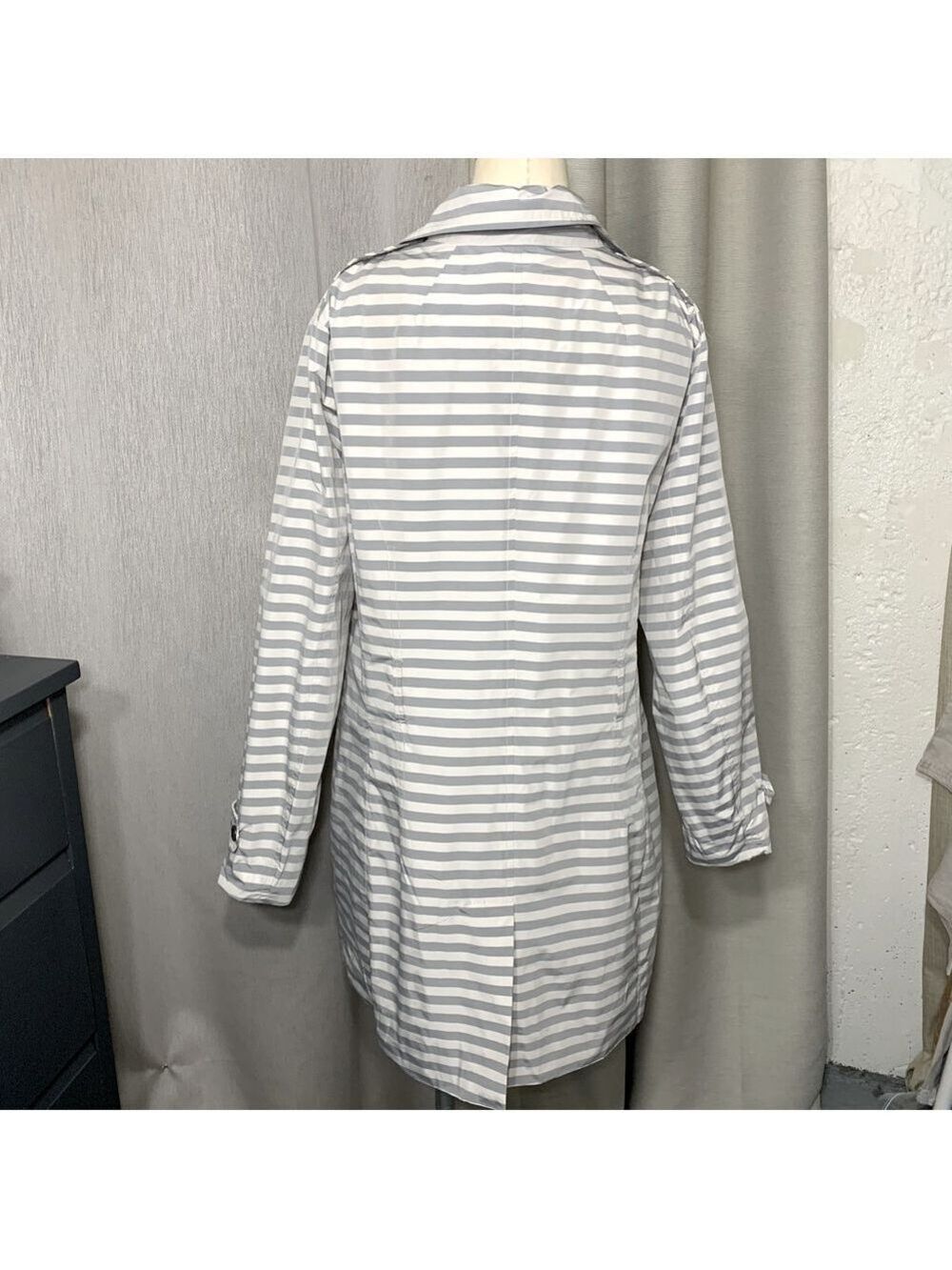 D Hayes Trench Coat Windbreaker Sz 2XL Gray White Striped Water repellant - Picture 15 of 16